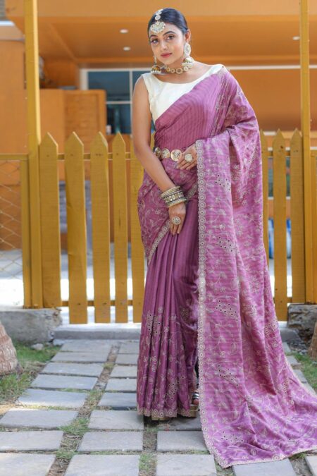 Women's Royal Prussian Blue Georgette Saree with Intricate Silver Thread & Mirror Work Embroidery – Perfect for Festive & Wedding Celebrations