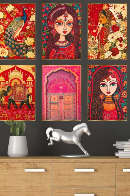 Set of Six Wall Paintings for Wall Dacoration Golden Framed Wall Paintings for Living Room & Bedroom Wall Art for Home Decoration & Office Wall Décor (17x13 inch CH-GD6-5)